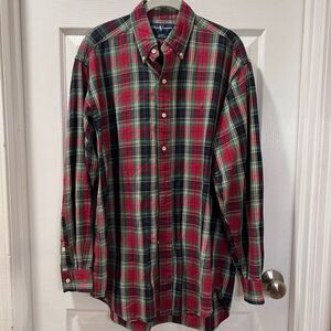 Ralph Lauren Classic Fit Holiday Plaid Button-Down Shirt Red Green Tartan SZ MED